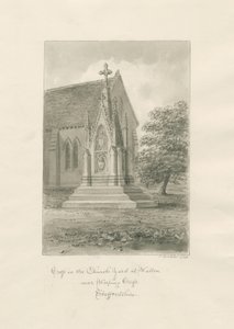 Walton-on-the-Hill Church - Church-yard Cross: sepia drawing by John Buckler