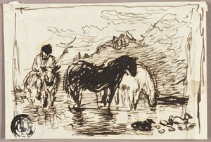 Sketch of Watering Horses by John Burnet
