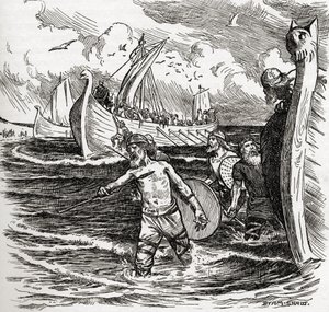 The Landing of the Jutes at the Isle of Thanet, Kent, England, 449 AD, from the book 