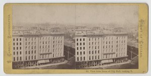 Stereograph of view from dome of City Hall looking north, before the Chicago Fire of 1871 by John Carbutt