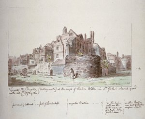 Bastion at the angle of London Wall, St Giles without Cripplegate churchyard, City of London by John Carter