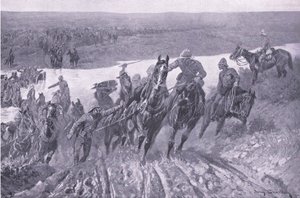 Artillery fording the Caledon at Karreepoort Drift (illustration from After Pretoria: The Guerilla War) by John Charlton