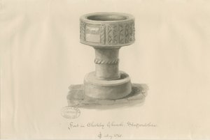 Font in Checkley Church by John Chessell Buckler
