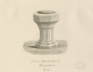 Font in Ellastone Church by John Chessell Buckler