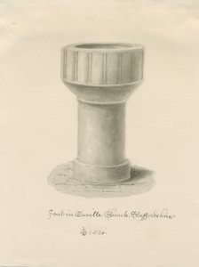 Font in Enville Church: sepia drawing, 1820 by John Chessell Buckler
