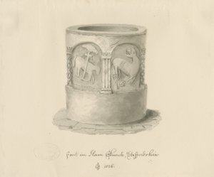 Font in Ham Church by John Chessell Buckler