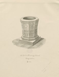 Font in Penkridge Church by John Chessell Buckler
