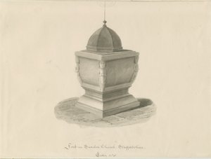 Font in Sandon Church by John Chessell Buckler