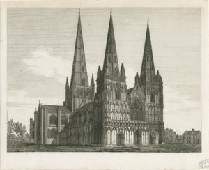Lichfield Cathedral - West Front (engraving) by John Chessell Buckler