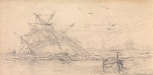 A Two Deck Ship Wrecked on a Beach