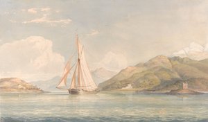 Boat Sailing to the Left with Mountains in the Background by John Christian Schetky