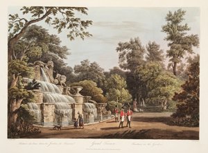 Grand Trianon, Fountain in the Garden, illustration from Versailles, Paris and Saint Denis by John Claude Nattes