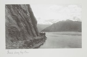 Road along Kyi Chu, Troops on the riverbank by John Claude White