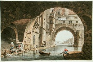 The Washing Place of the Hotel-Dieu and the Pont de la Tournelle, engraved by I. Hill, 1810 by John Claude after Nattes
