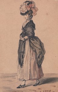 A Lady of Fashion with Black Shawl and Black Shoes