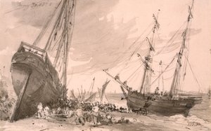 Brighton coastal scene with two ships in foreground