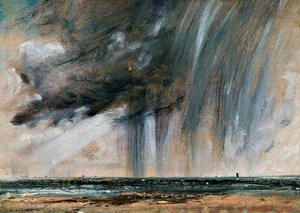 Rainstorm over the sea, seascape study with rainclouds