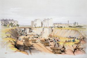 Building the Retaining Wall near Park Street, Camden Town, London, 17th September 1836 by John Cooke Bourne