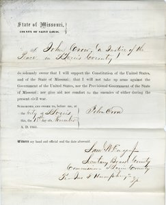 Loyalty oath of John Crow of Missouri, County of St. Louis by John Crow