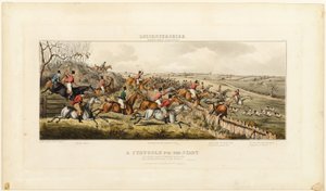 A Struggle for the Start, Plate One from The Leicestershire Hunt by John Dean Paul