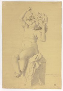 Antique Statue of Seated Putto Holding Mask of Silenus