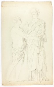 Ancient Sculpture of Standing Woman and Boy