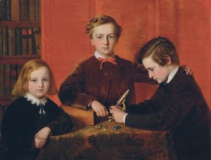 The Young Microscopists: Portrait of Frank, Harry and Arthur Izod Richards, Aged 10, 8 and 5, Playing with a Microscope