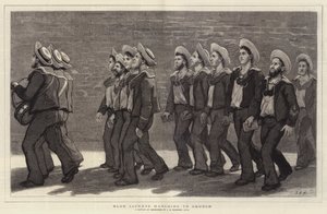 Blue Jackets marching to Church