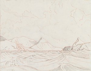 Seascape with vessel passing land by John Everett