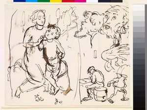 Sheet of Studies Caricaturing the Post-Raphaelesque Style by John Everett Millais