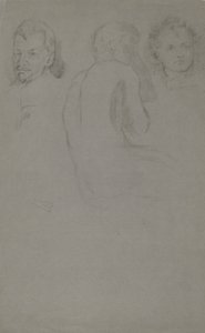 Two Portrait Studies and One Male Nude, Seated by John Ferguson Weir