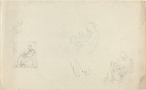 Four Studies of a Seated Woman with Children at Her Feet