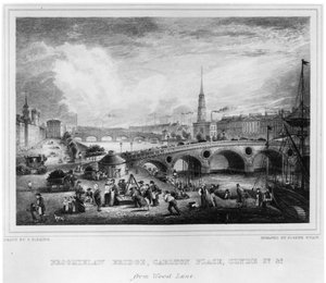 Broomielaw Bridge, Carlton Place, Clyde St., Glasgow, engraved by Joseph Swan