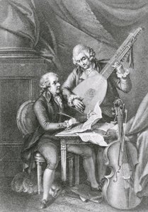 Portrait of Franz Joseph Haydn and Wolfgang Amadeus Mozart composing music for the lute, engraved by Michele Benedetti by John Francis Rigaud