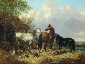 Three Horses with Pigs