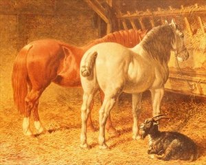 Horses and a Goat in a Stable by John Frederick Herring Senior
