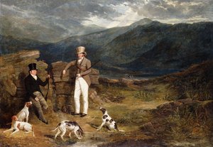 Two Gentlemen with Pointers on a Grouse Moor