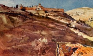South Wall of the Temple Area, Jerusalem, from the Valley of Hinnom, at Sunset