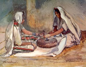 Two Women Grinding at a Hand Mill, 1902