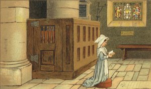 Girl praying in church