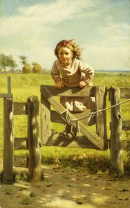 Young Girl Swinging on a Gate by John George Brown