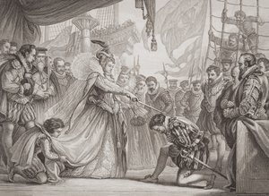 Queen Elizabeth I knighting Francis Drake from 