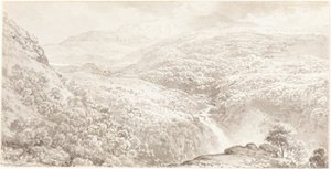 A Mountain Valley with a Waterfall