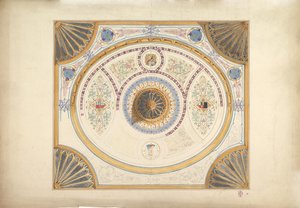 Design for Ceiling with Two Portraits and Fan Supports at Corners, 19th century by John Gregory Crace
