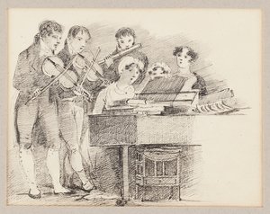 Pianist accompanied by fiddlers and a flautist by John Harden