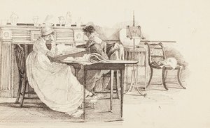 Reading by the fireplace, 1805