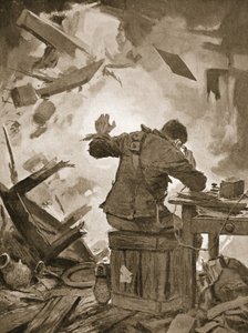 Bombardier French finishing his message after a shell had come through the room in which he was telephoning