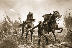 Driver Brown returning with wounded on horseback from the firing line