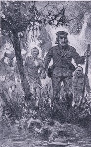 Livingstone fired at the lion, but the lion attacked him and bit his shoulder, breaking his left arm, Newnes Pictorial Knowledge published by Newnes, c.1950