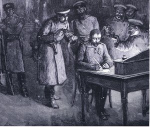 Prince Alexander Signing His Abdication 1886, Illustration from Hutchinson
